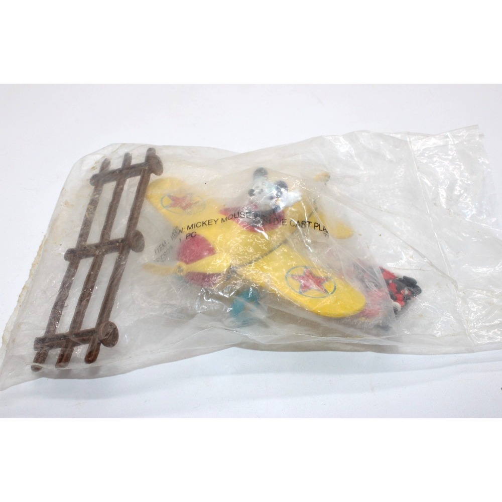 Disney Mickey Mouse Decopac Metal Diecast Plane Airplane NEW! w/Fencing VTG